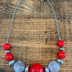 #87 - Paparazzi Red and Silver Beaded Necklace
